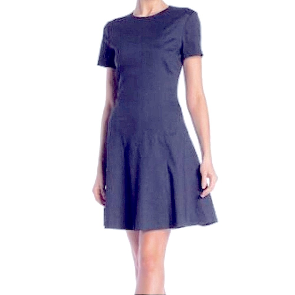 THEORY linen seamed navy dress
